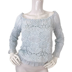 Temptation Positano Top Linen Gauze Crochet Mesh Blouson Blouse Italy